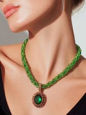 Crystal rope necklace with bezeled crystal pendant New! An OilNana‎ creation